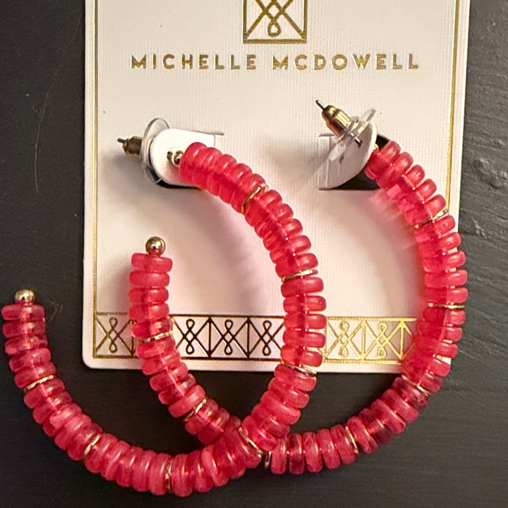 Michelle McDowell Red Beaded Hoop Earrings - Picture 2 of 2